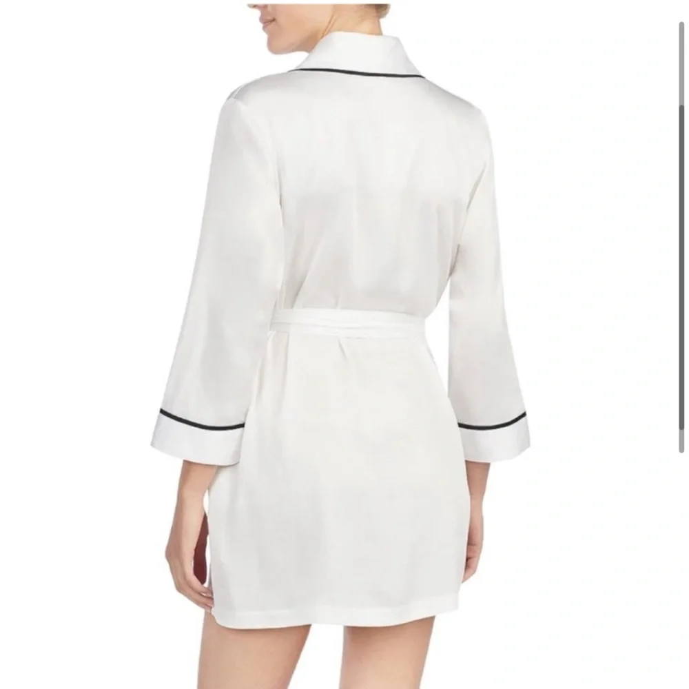 kate spade White Satin Robe with Black Trim
